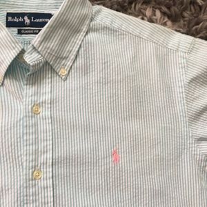 Men’s Light Blue Seersucker Polo Button Up